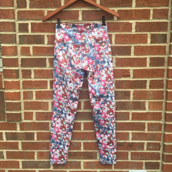 Aerie Chill Play Move Active Leggings Medium Blue Pink Floral Bloomcore - Picture 2 of 8